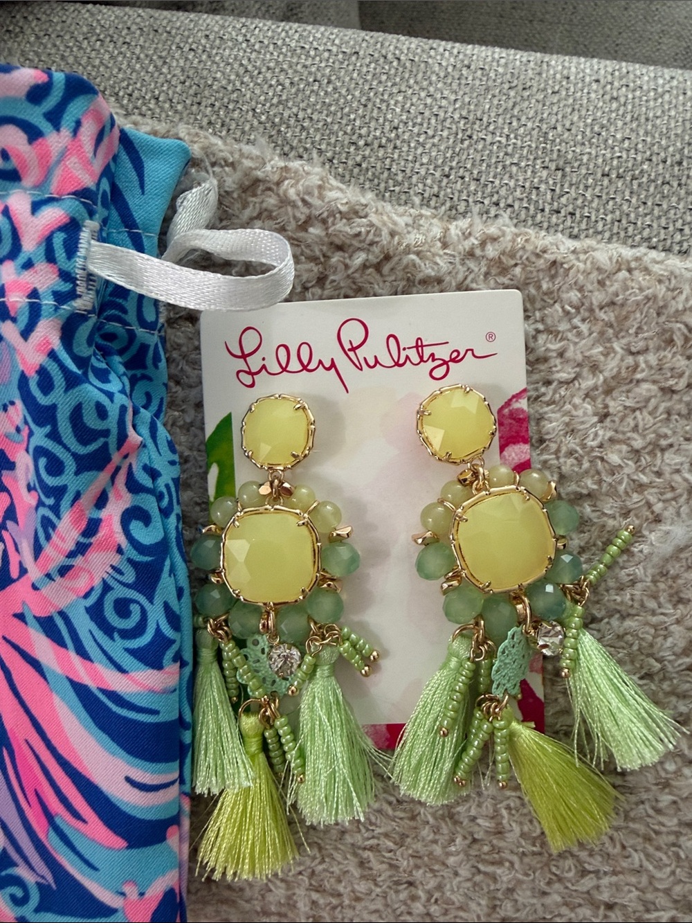 Lilly Pulitzer Lime Green Tassel Cluster Earrings for Kids